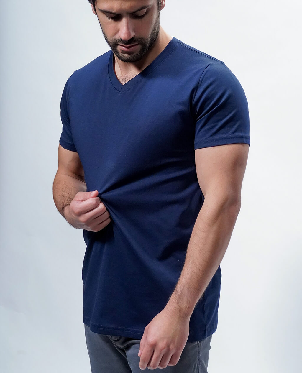 T-Shirt Navy Blue V Neck | Pima Cotton Men